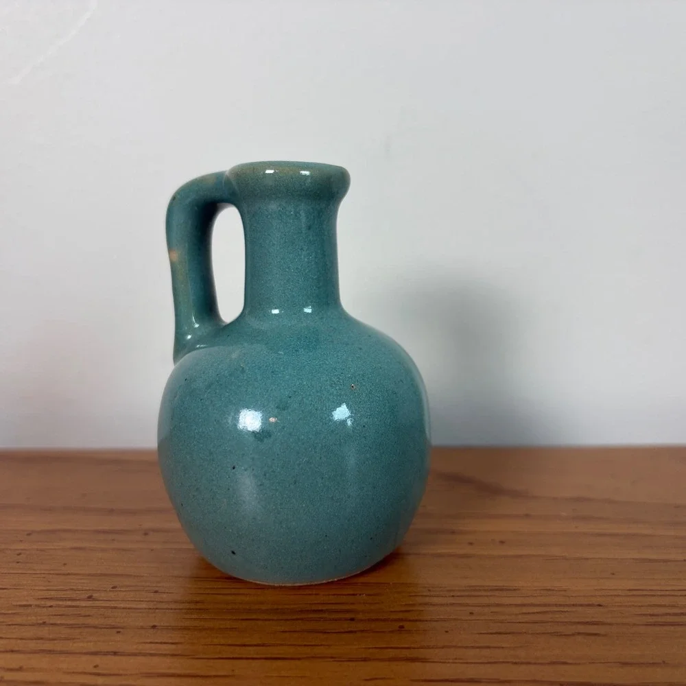 Vintage Studio Pottery Miniature Turquoise Glazed Pitcher Bud Vase